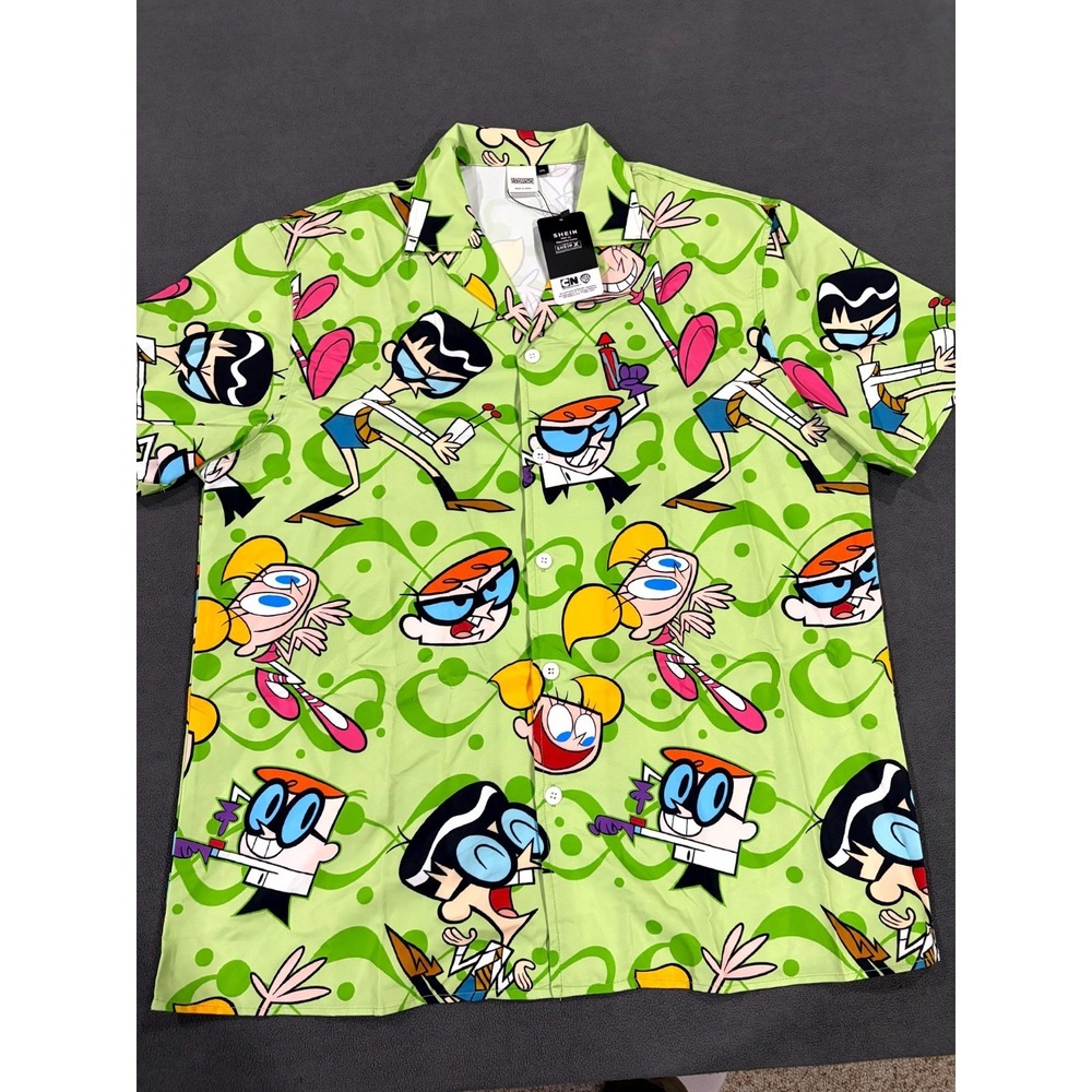 Dexter's Laboratory X Shein Shirt Mens 2XL Multicolor Stretch Allover Print